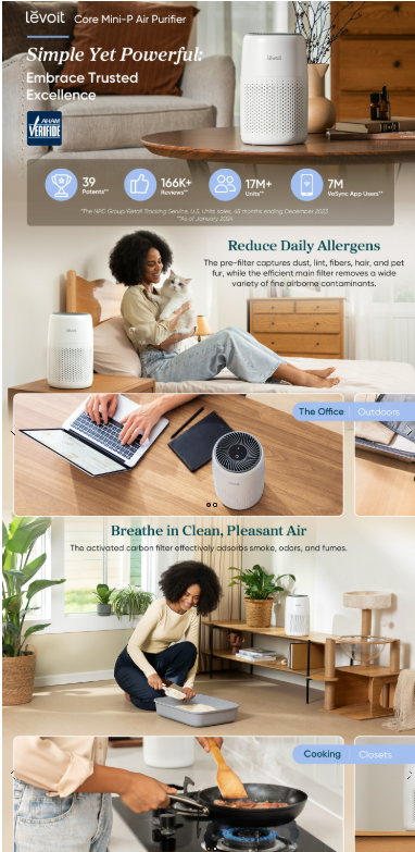 LEVOIT Core Mini Air Purifier – True HEPA, Compact & Quiet